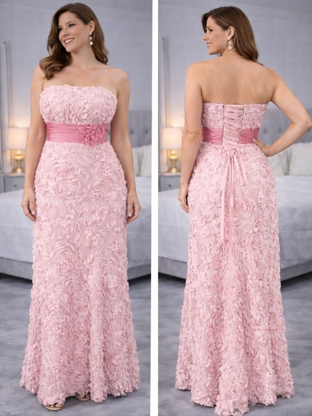 Mori Lee Pink Floral Strapless Y2K Formal Ball Gown $278
